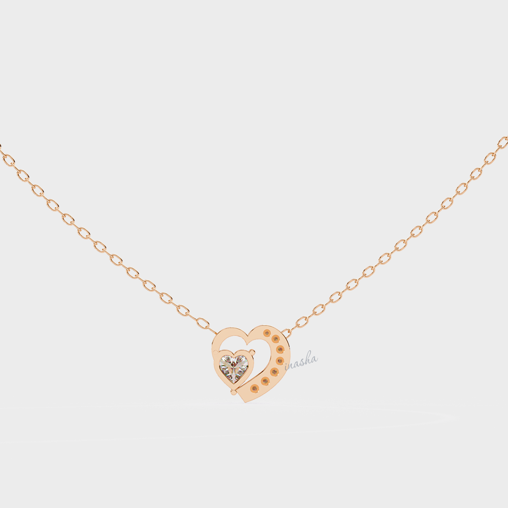 Rose gold heart-shaped necklace with a diamond 