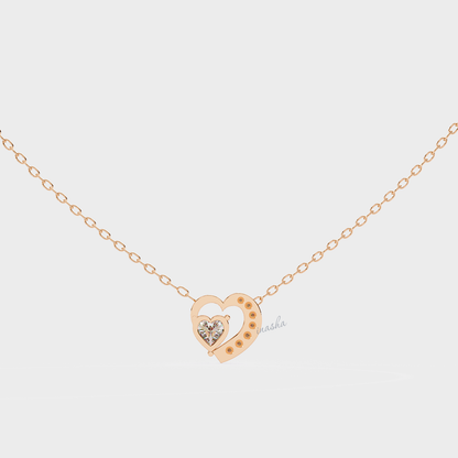Rose gold heart-shaped necklace with a diamond 
