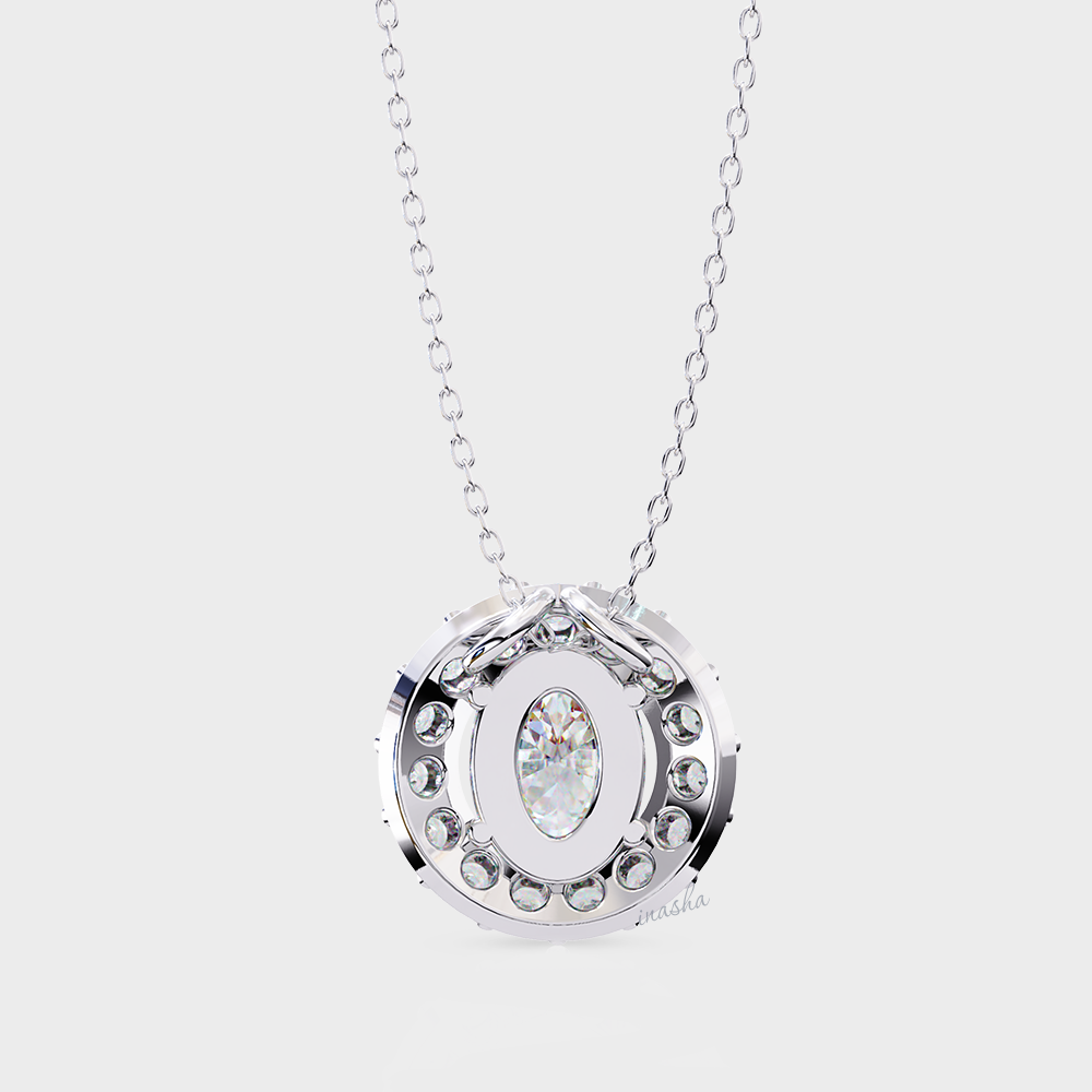 Elegant 950 platinum lab grown diamond halo pendant necklace oval and round cut