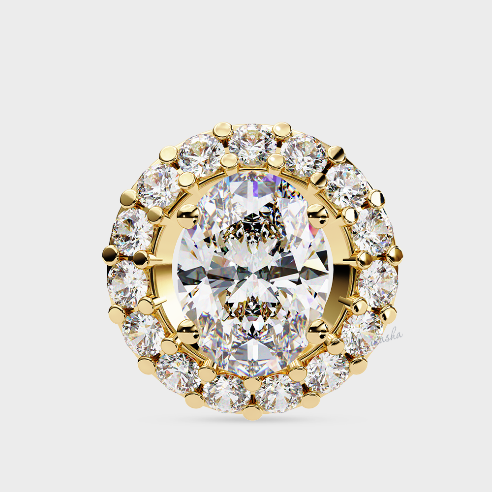 Luxury yellow gold lab grown diamond halo pendant necklace oval and round cut fine jewelry