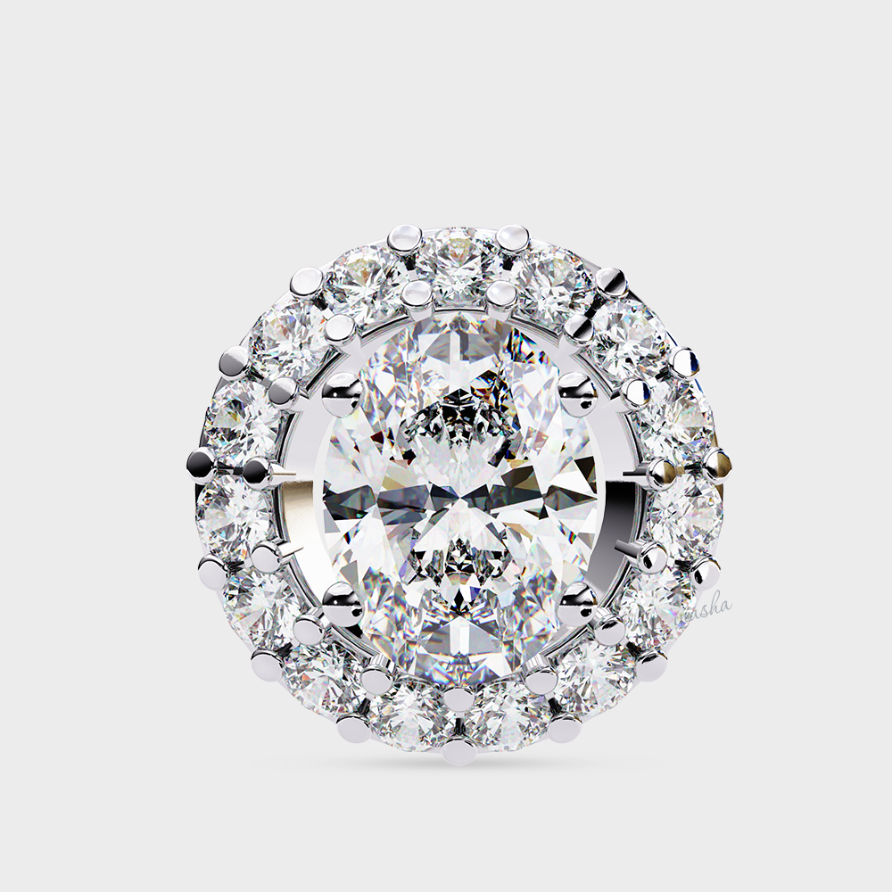 Luxury white gold & platinum lab grown diamond halo pendant necklace oval and round cut fine jewelry