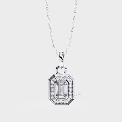 Luxury white gold & platinum lab grown diamond halo pendant necklace emerald and round cut fine jewelry