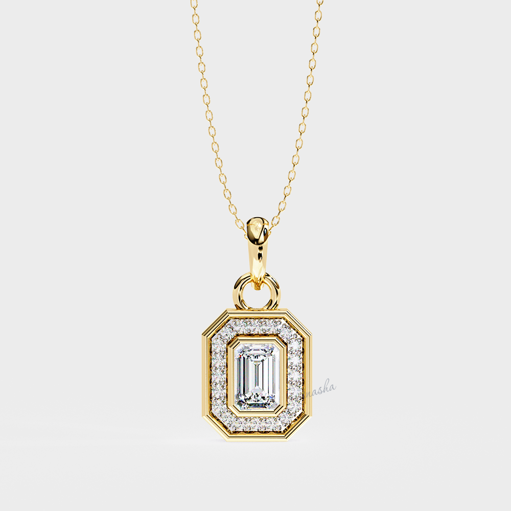 Hallmarked yellow gold lab grown diamond halo pendant IGI GLI certified fine jewelry