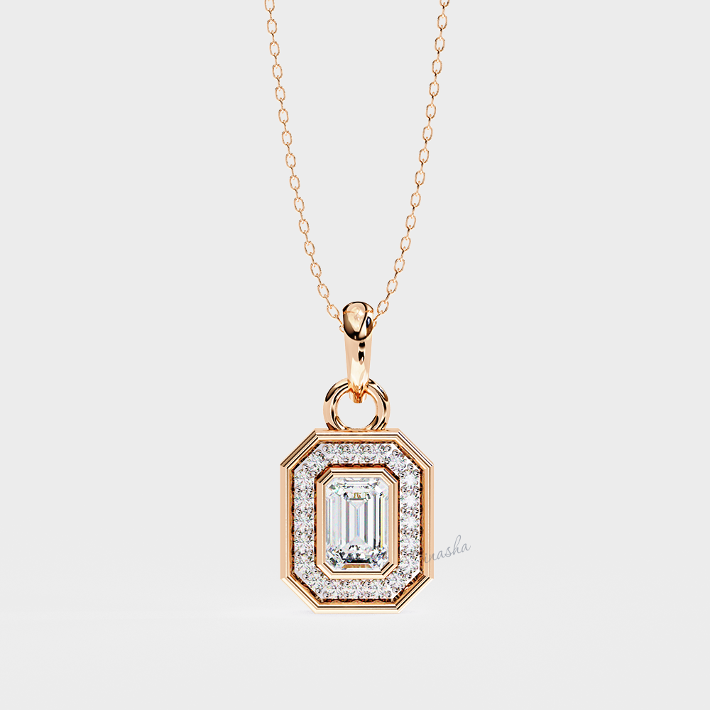 Luxury rose gold lab grown diamond halo pendant necklace emerald and round cut fine jewelry
