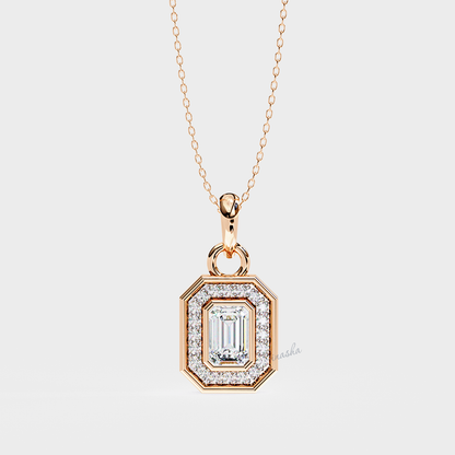 Luxury rose gold lab grown diamond halo pendant necklace emerald and round cut fine jewelry