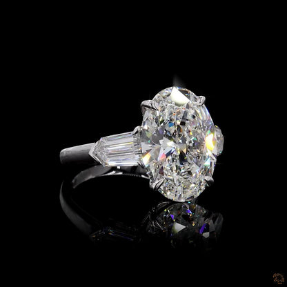 6.41 carat oval bullet lab grown diamond ring white gold