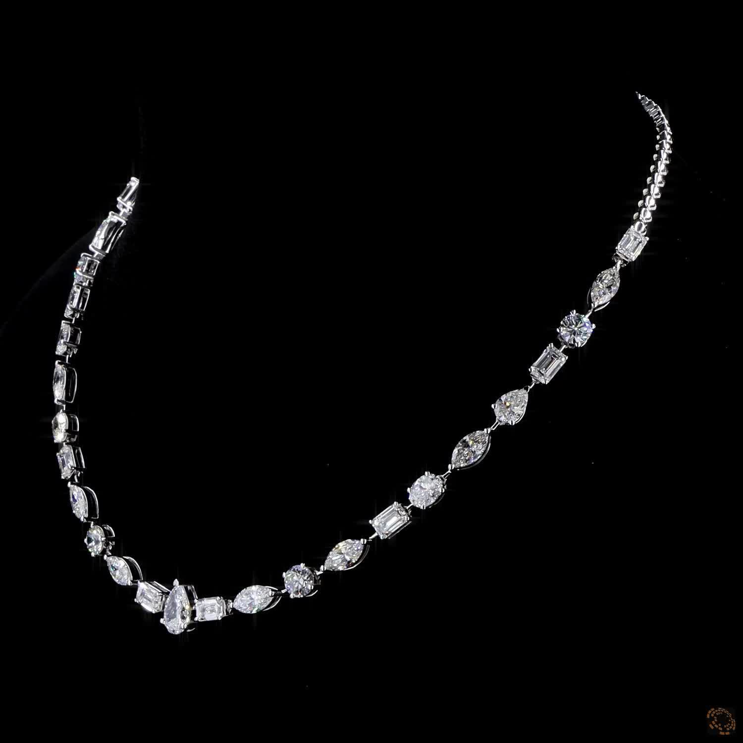 Luxury 12.70 Ct Lab-Grown Multishape Diamond Tennis Necklace In 14K White Gold