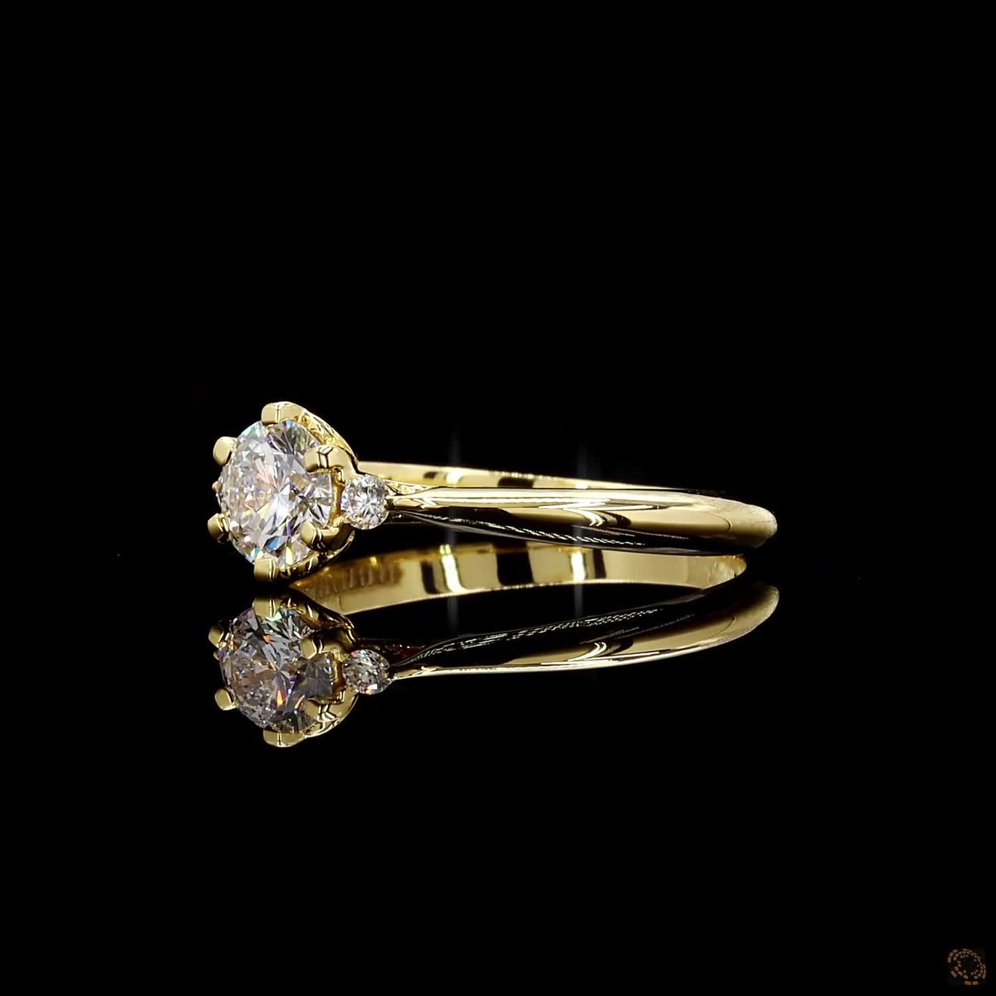 hallmark yellow gold lab grown diamond three stone ring
