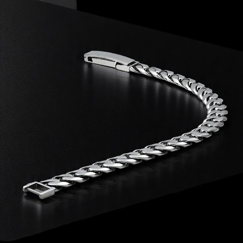 High-polish platinum 950 Cuban hollow chain bracelet