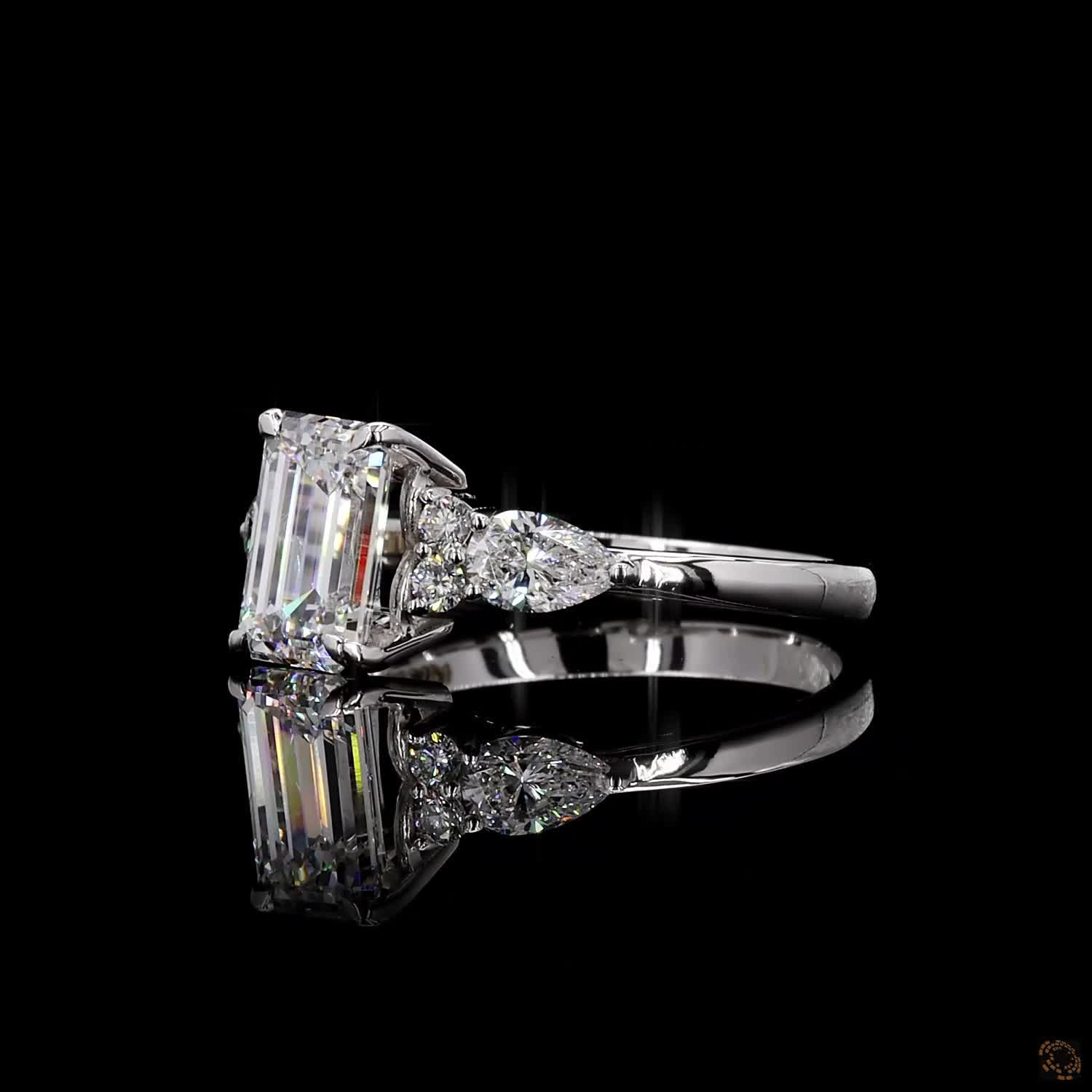 hallmark white gold emerald pear lab grown diamond ring