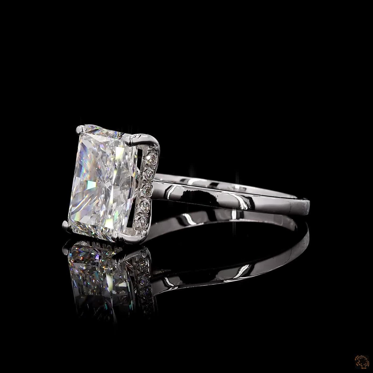 Statement white gold lab grown diamond halo ring close view