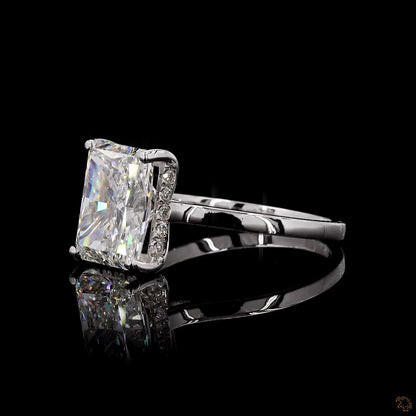 Statement white gold lab grown diamond halo ring close view
