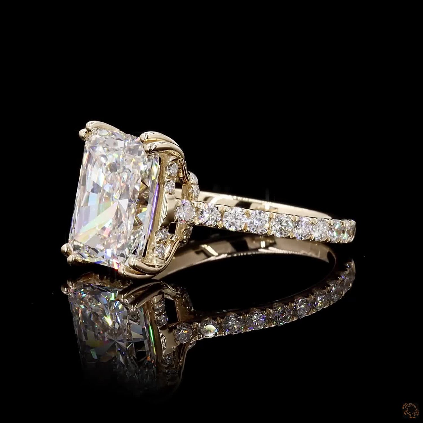 luxury radiant round lab grown diamond ring yellow gold