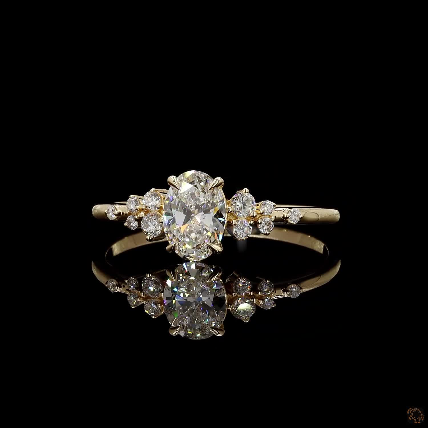 hallmark yellow gold oval and round lab grown diamond ring