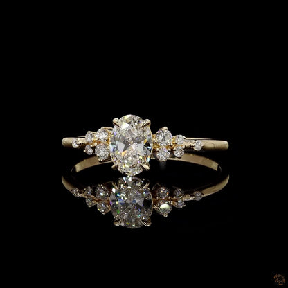 hallmark yellow gold oval and round lab grown diamond ring