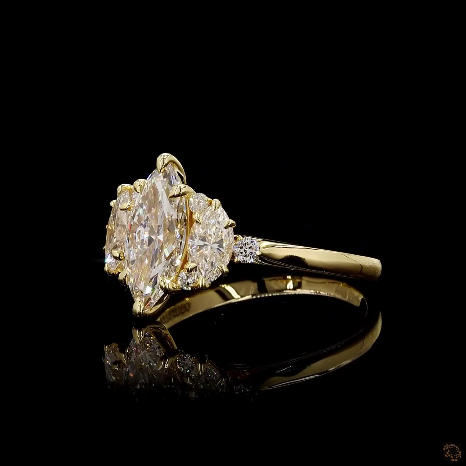 Lab-Grown Marquise And Round Diamond Ring In 14K Yellow Gold