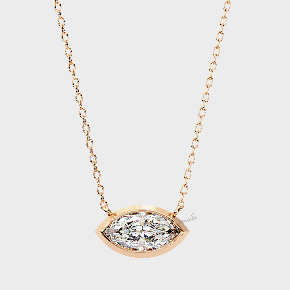 Lab grown marquise cut solitaire pendant with chain in rose gold