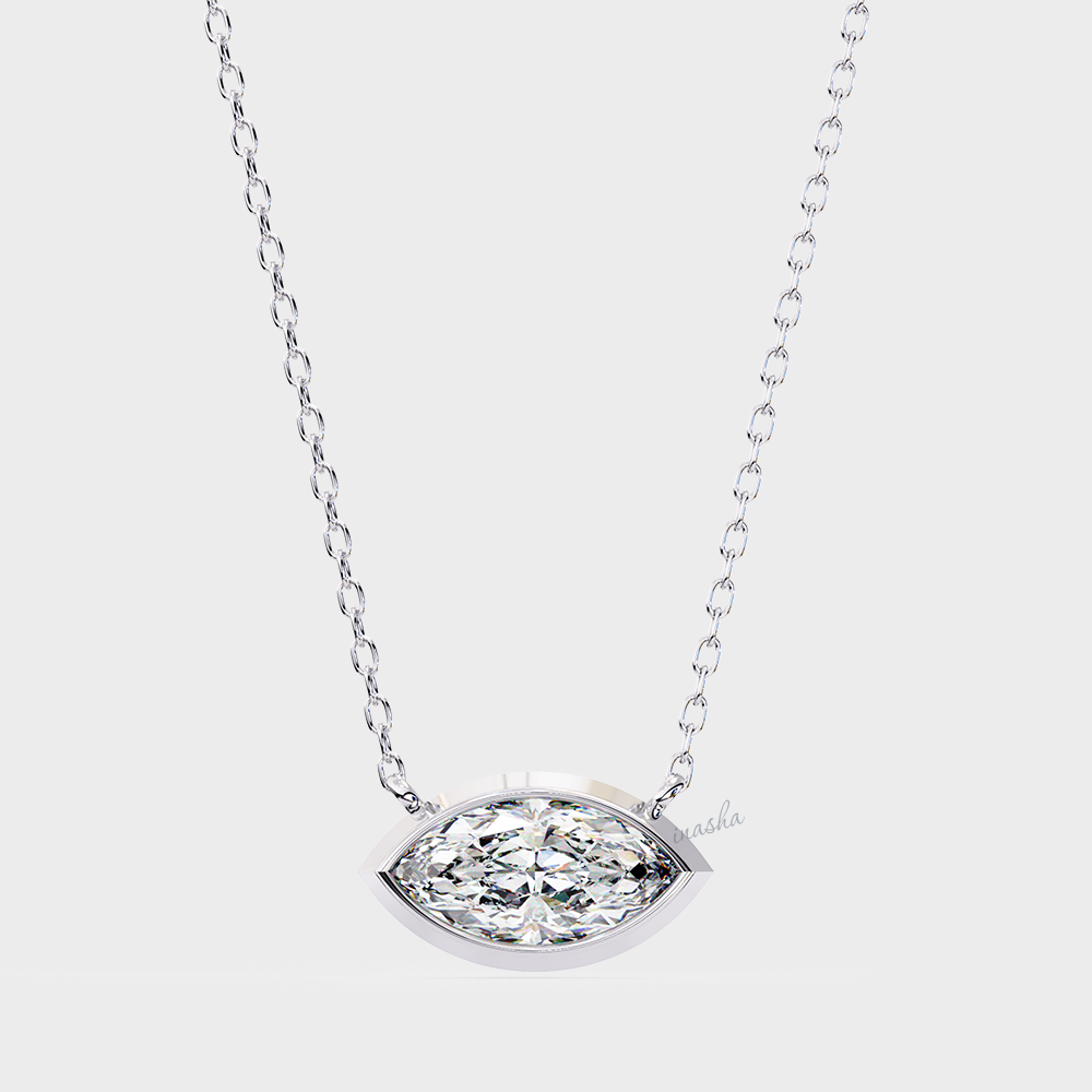 Lab grown marquise cut solitaire pendant with chain in white gold