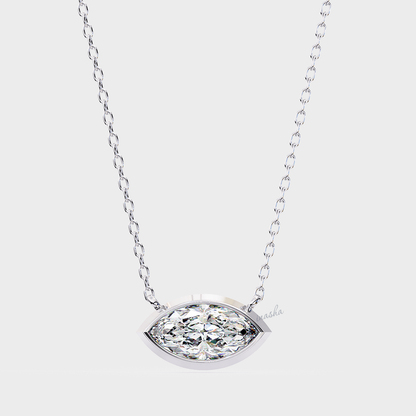 Lab grown marquise cut solitaire pendant with chain in white gold