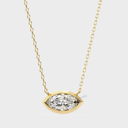 Lab grown marquise cut solitaire pendant with chain in yellow gold