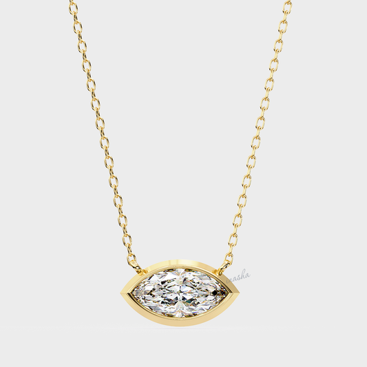 Lab grown marquise cut solitaire pendant with chain in yellow gold
