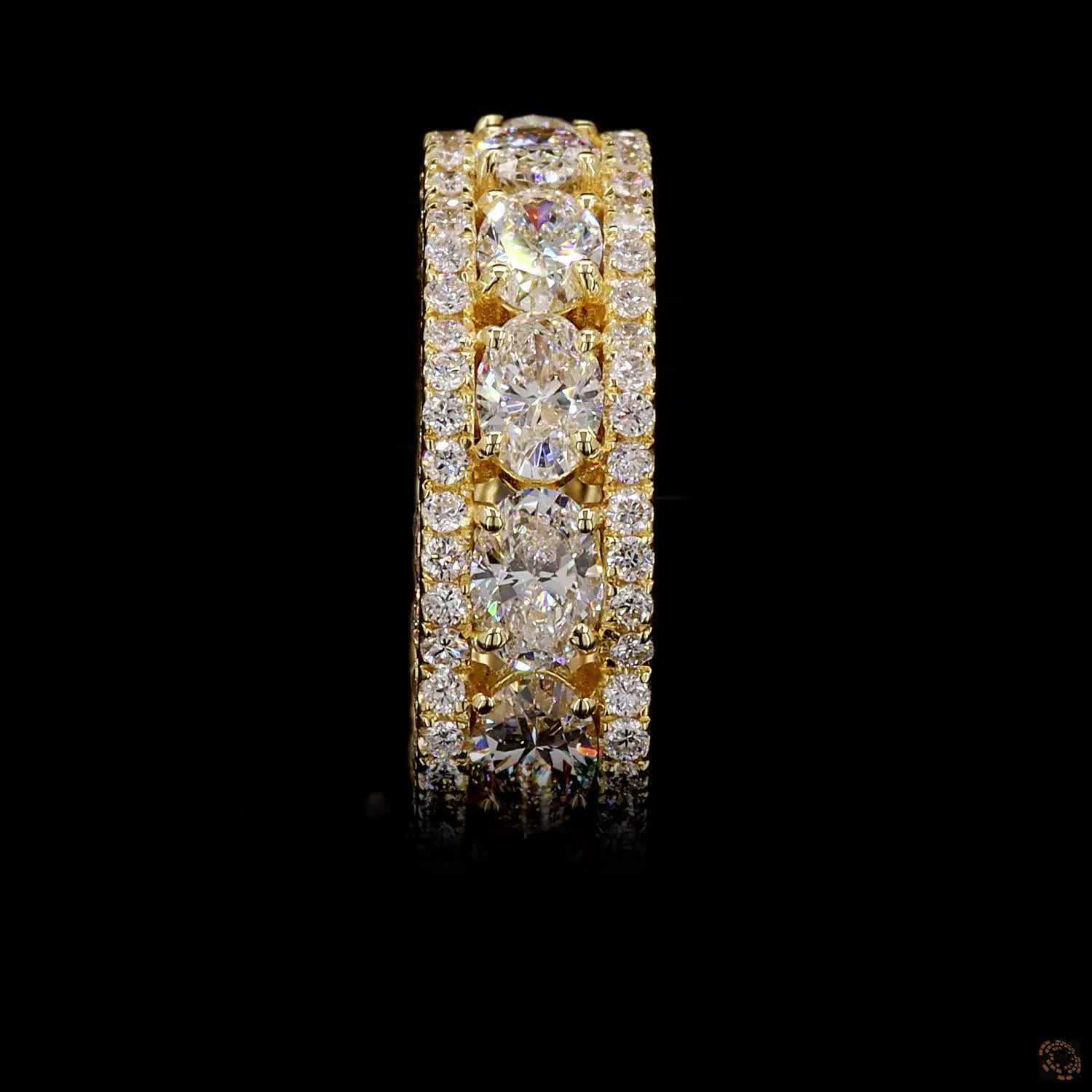 Oval and round cut lab grown diamond band yellow gold