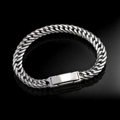 High-polish platinum double Cuban hollow chain bracelet