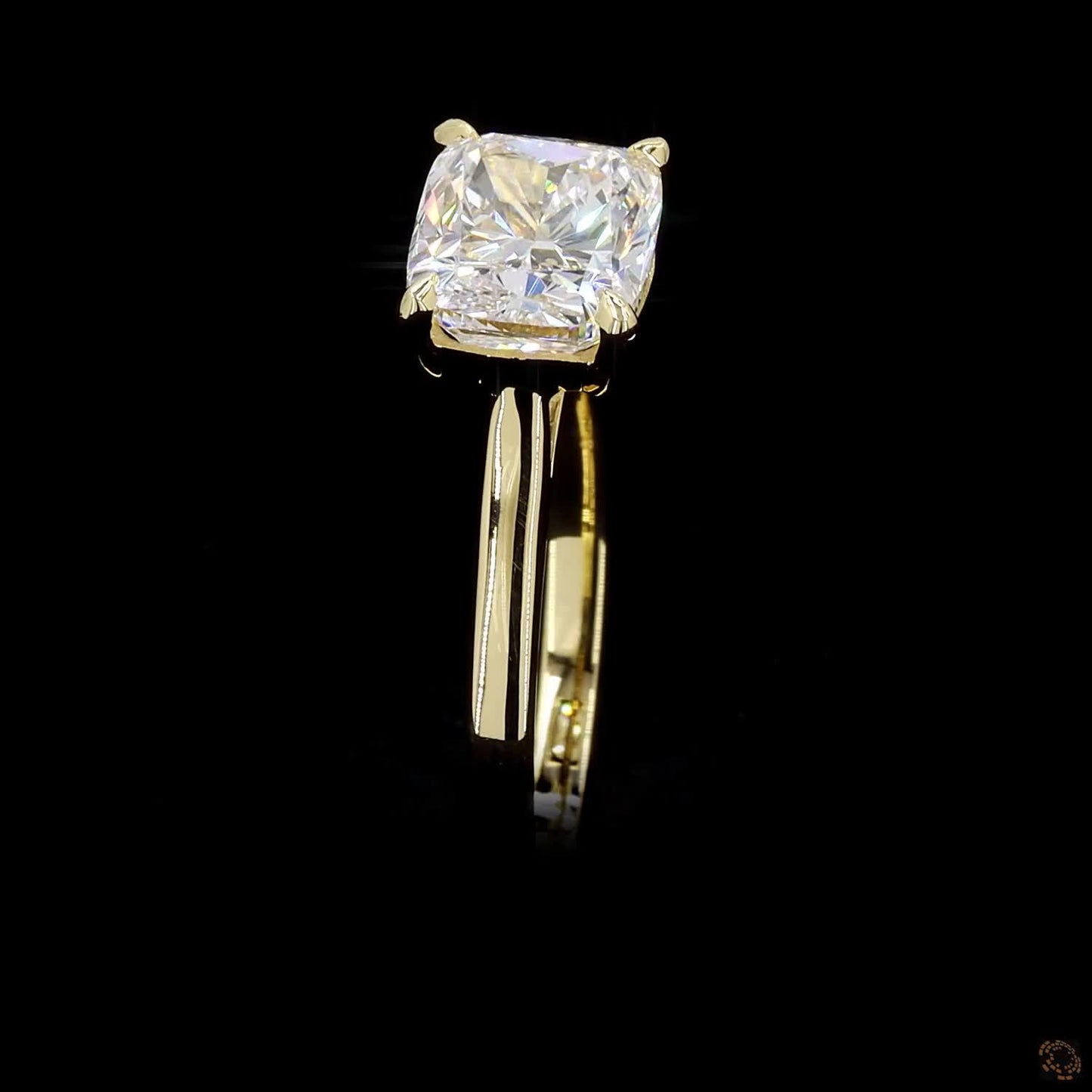 Cushion cut lab grown diamond ring yellow gold