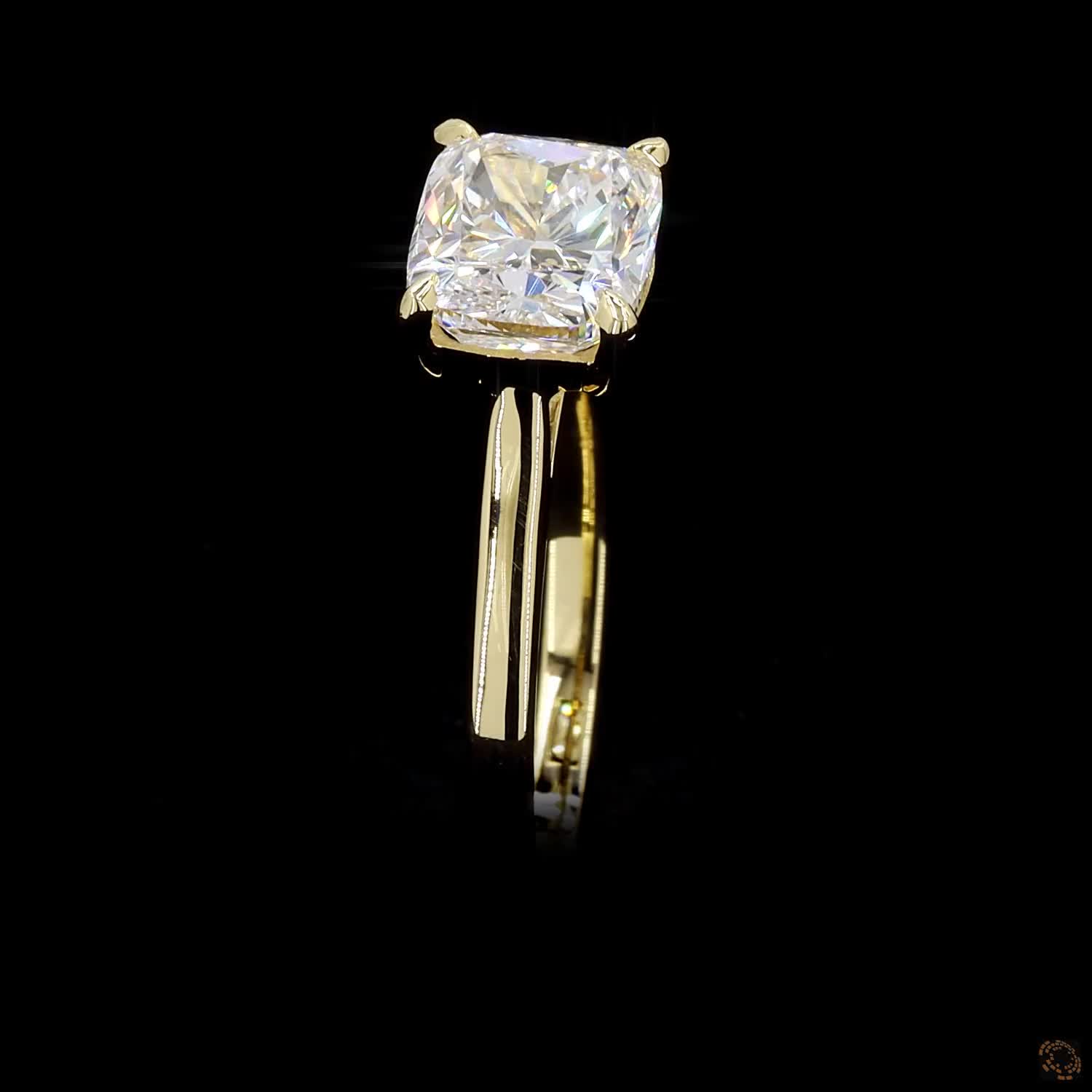 Cushion cut lab grown diamond ring yellow gold