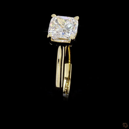 Cushion cut lab grown diamond ring yellow gold