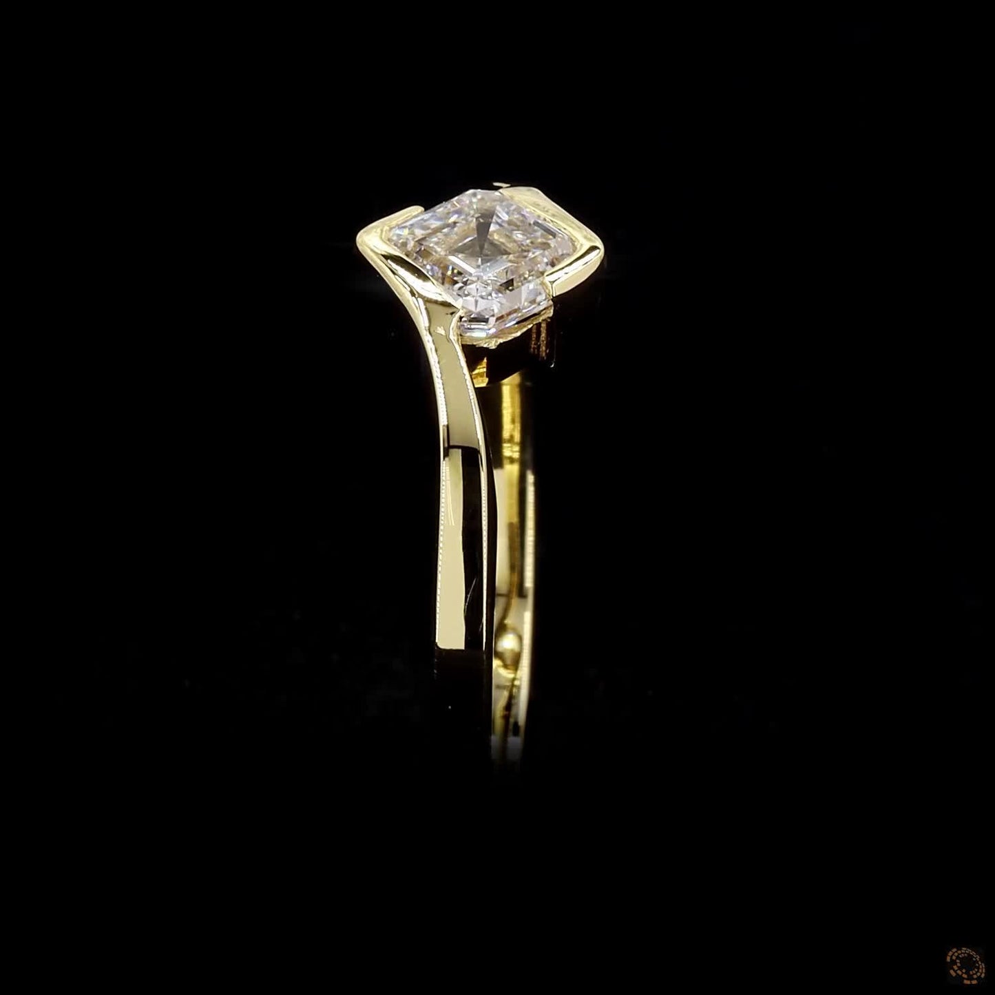 Asscher cut lab grown diamond ring yellow gold