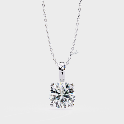 Lab grown round cut solitaire pendant with chain in white gold