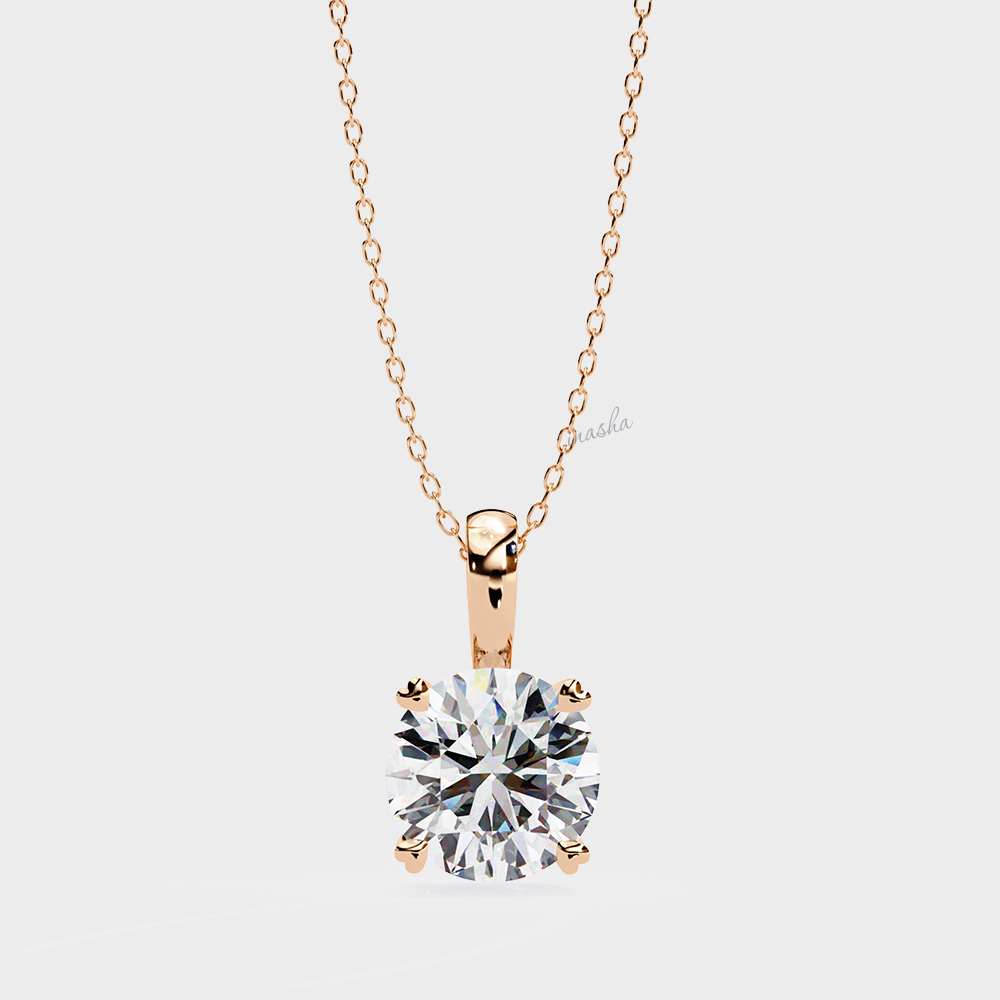 Lab grown round cut solitaire pendant with chain in rose gold