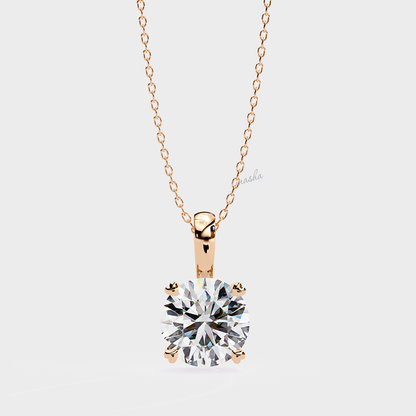 Lab grown round cut solitaire pendant with chain in rose gold