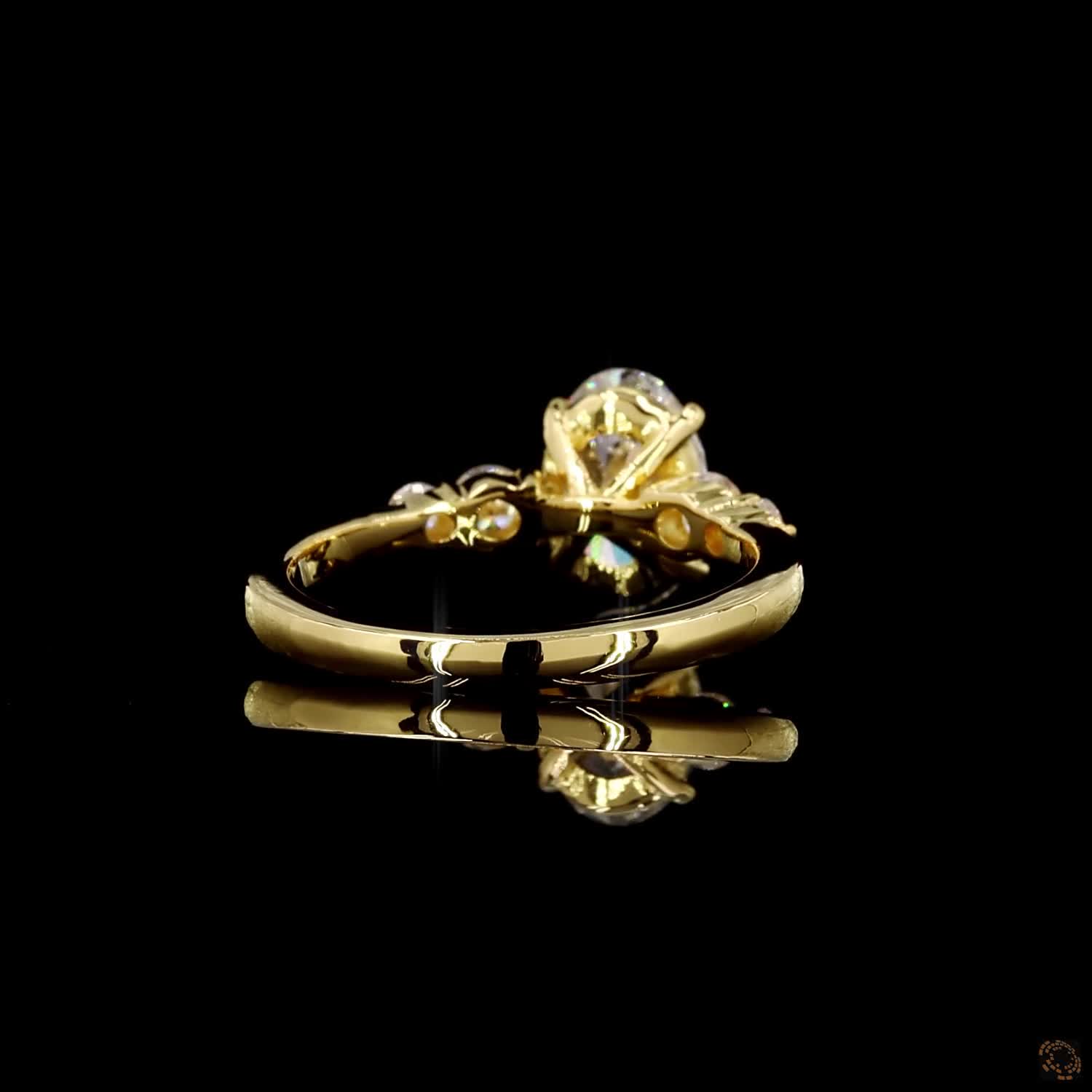 Elegant yellow gold lab grown oval round diamond ring