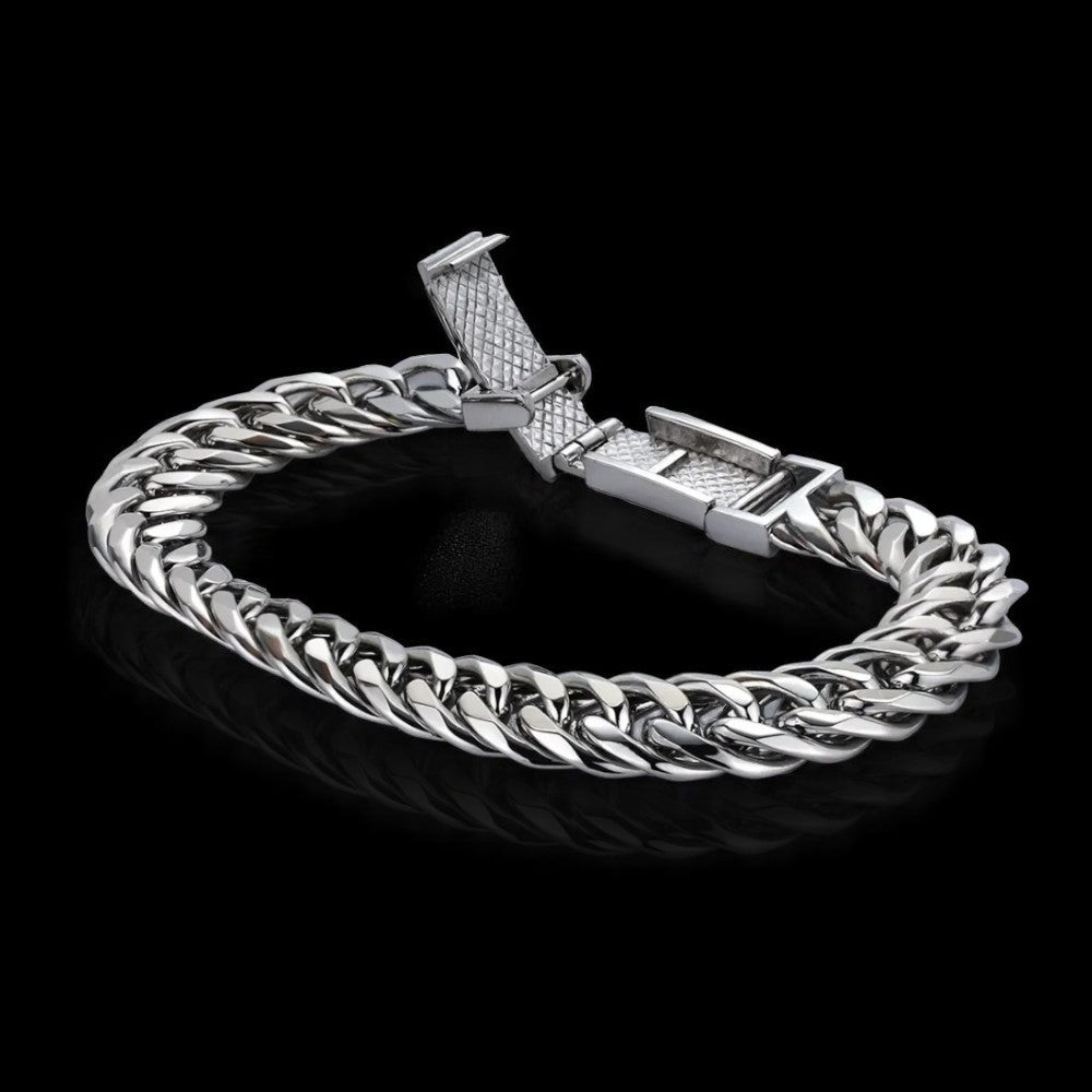 Thick platinum 950 double Cuban hollow bracelet