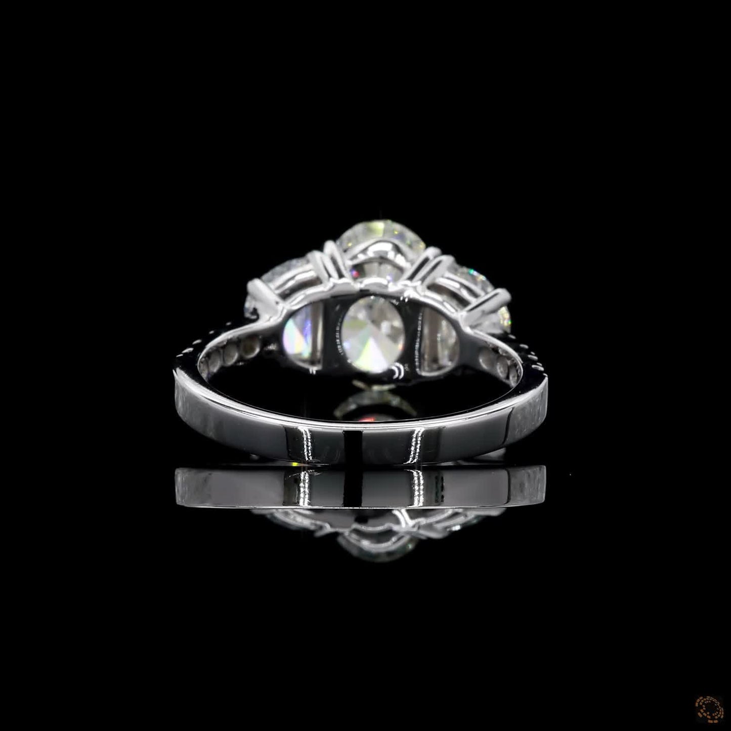 Luxury white gold lab grown diamond ring with half moon accents