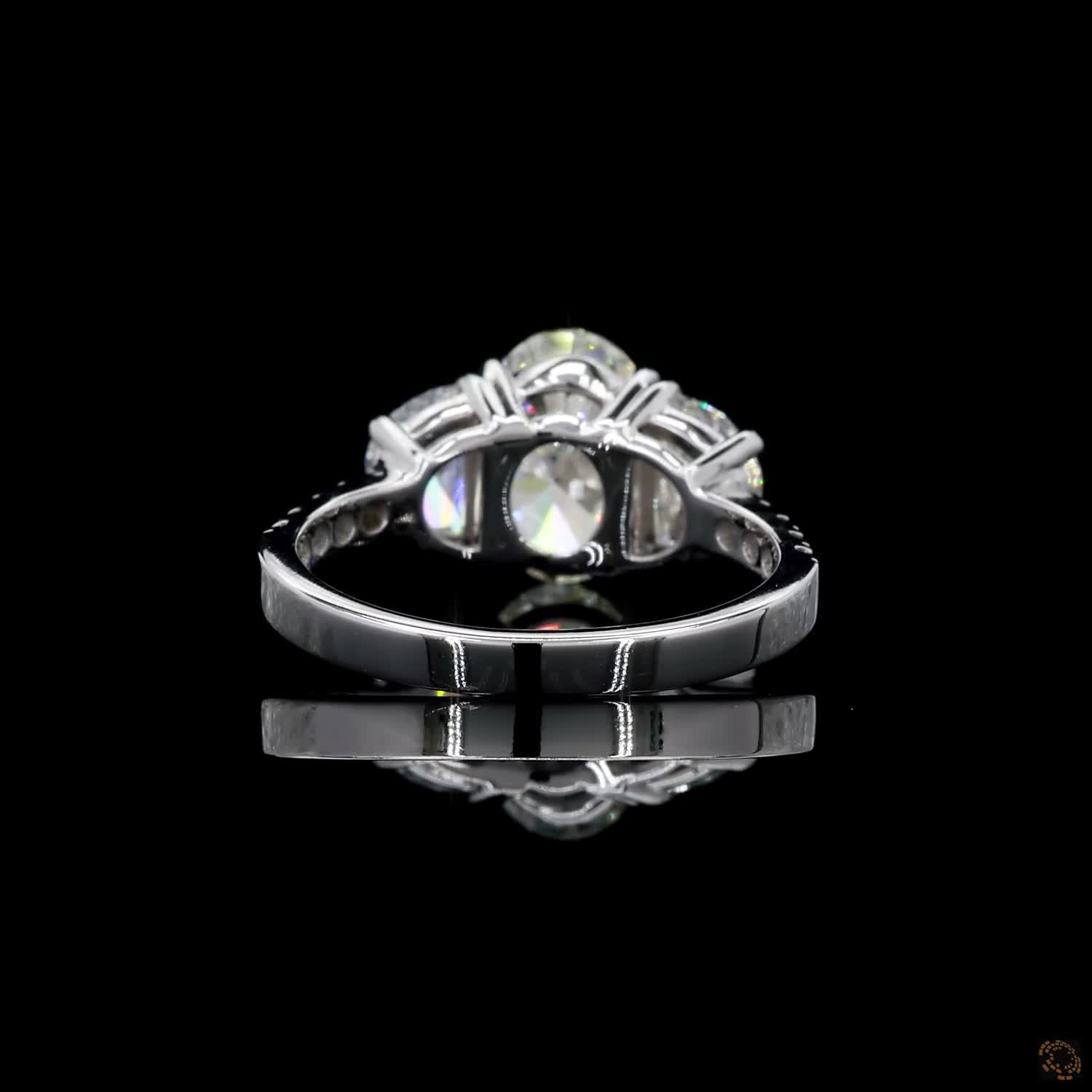 Luxury white gold lab grown diamond ring with half moon accents