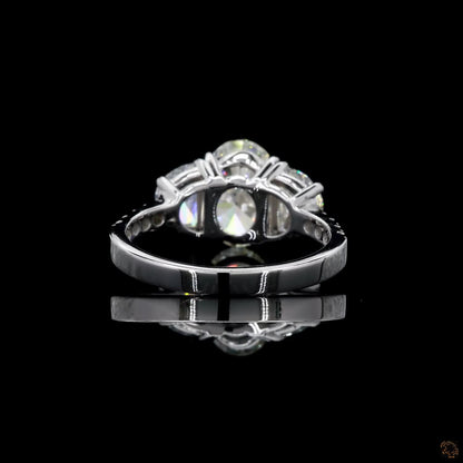 Luxury white gold lab grown diamond ring with half moon accents