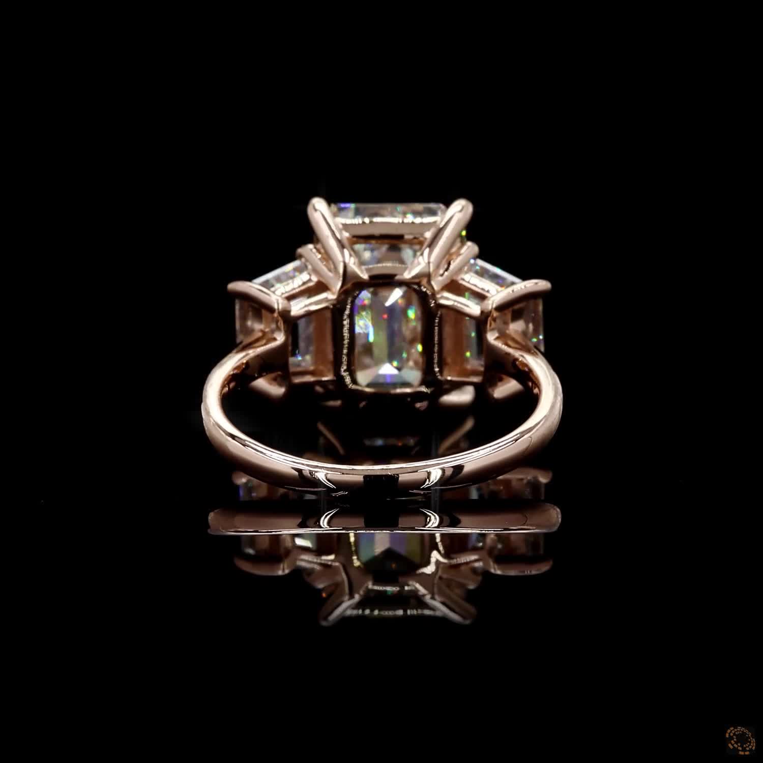 Luxury rose gold lab grown diamond three stone ring
