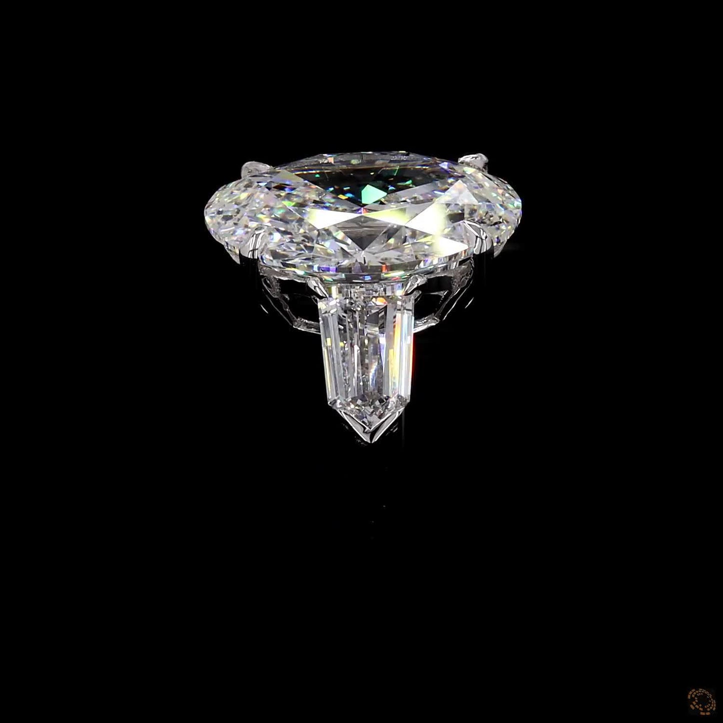 Luxury white gold lab grown diamond oval bullet ring