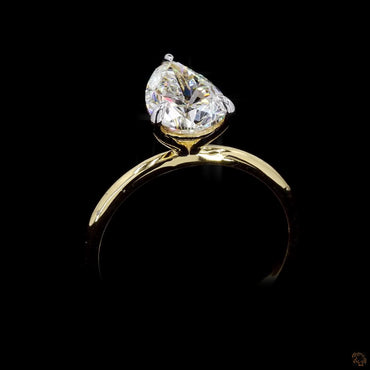 Pear cut lab grown diamond ring yellow gold