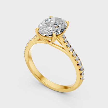 2 Carat Lab-Grown Oval Diamond Ring in 18K Yellow Gold