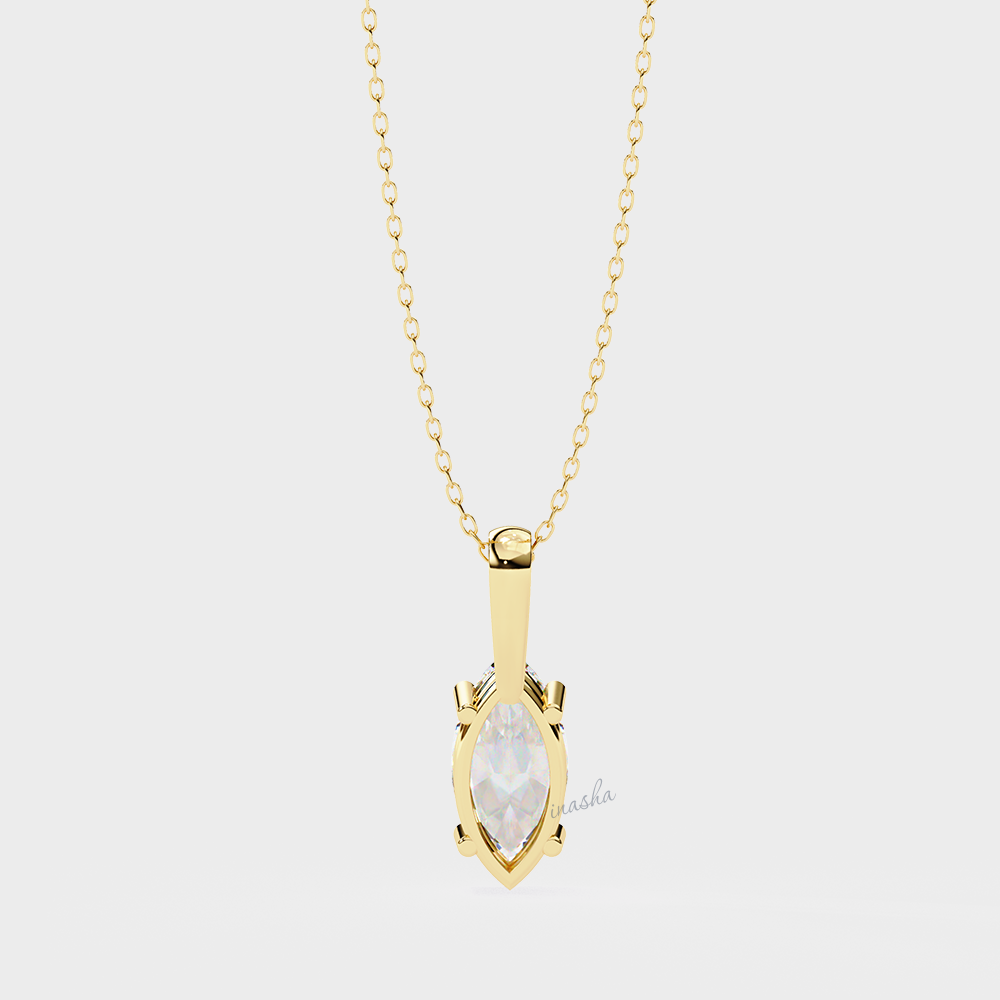 Premium lab grown marquise cut solitaire pendant yellow gold