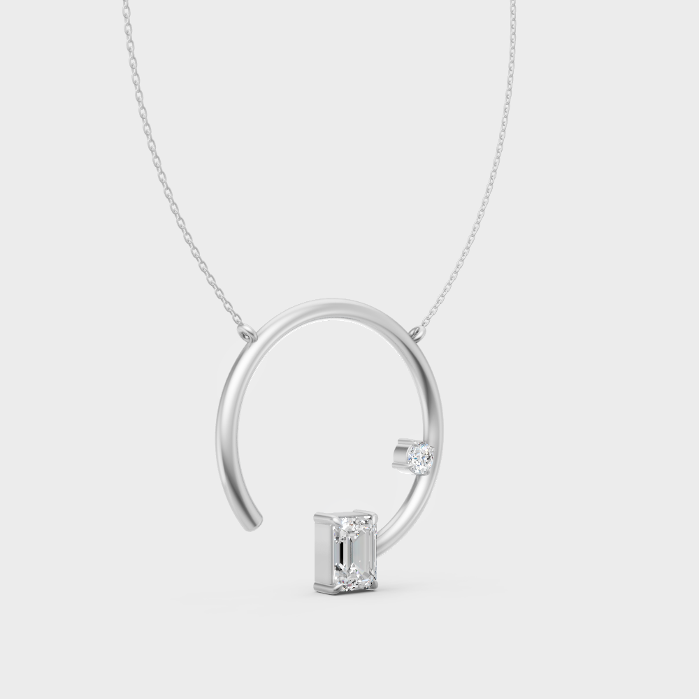 Minimalist Emerald And Round Cut Lab-Grown Diamond Pendant With Chain In 14K White Gold