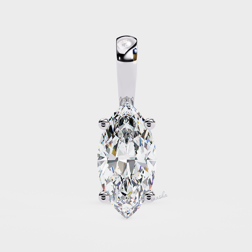 Lab grown marquise cut solitaire pendant with chain in white gold