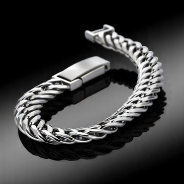 Premium men’s platinum double Cuban link bracelet