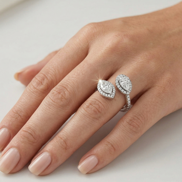 White Gold Halo Ring With Brilliant Pear and Marquise Lab 