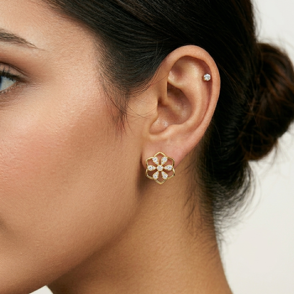 0.70 Ct total lab-grown round diamond stud earrings (0.35 Ct each), GLI certified, set in hallmarked 9K, 14K, 18K gold or 950 platinum, ethical luxury jewelry.