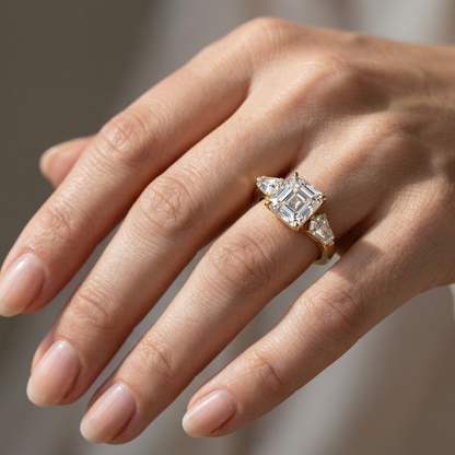  Asscher-Cut Lab-Grown Diamond Three-Stone Ring In 9K Yellow Gold